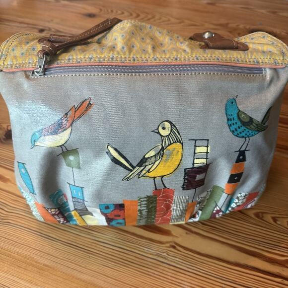 FOSSIL Key-Per Tote Gray Coated Canvas Shoulder Bag Purse City Birds GUC - Picture 4 of 16